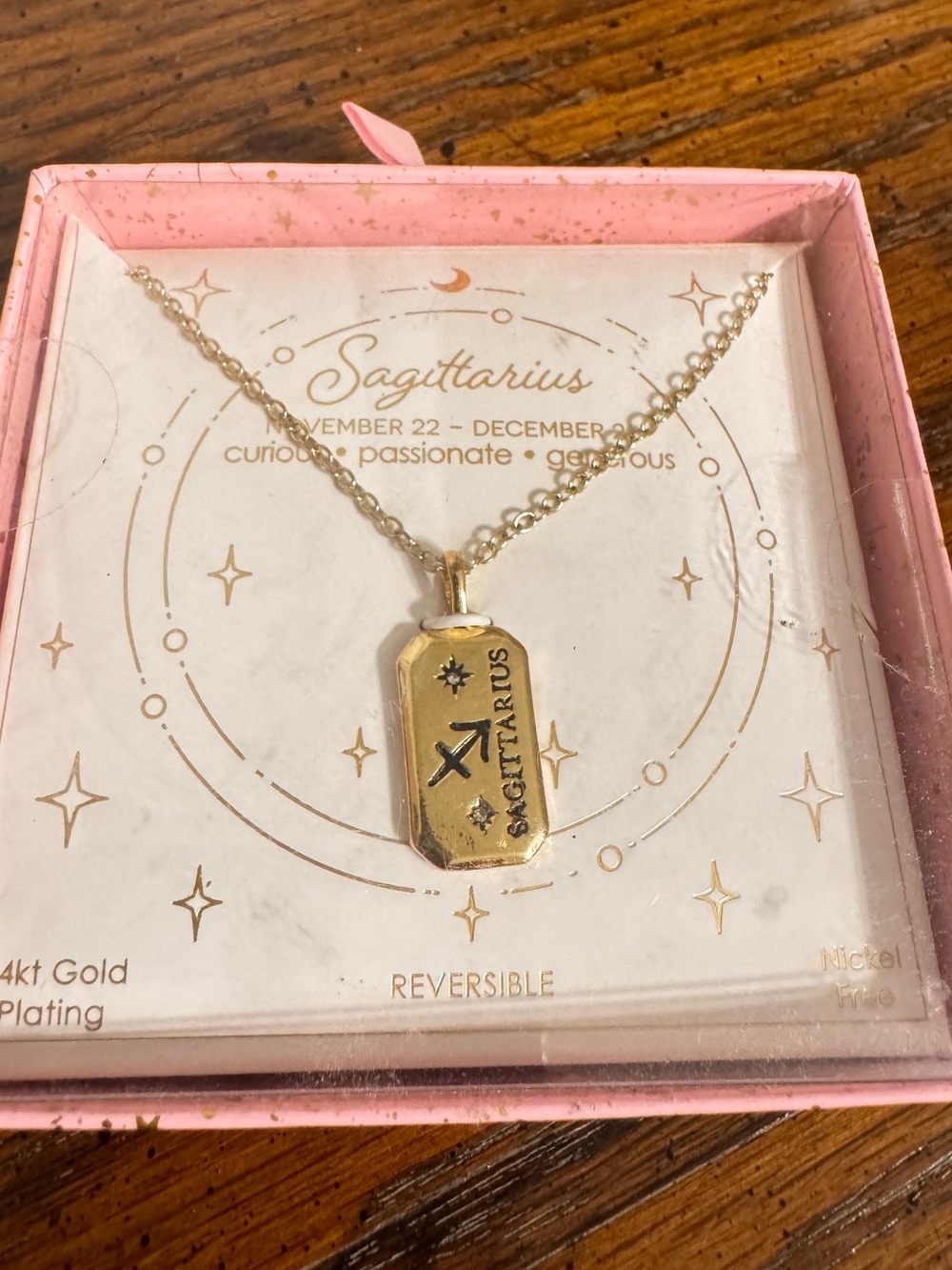 NWT Gold Tone Reversible Sagittarius Zodiac Pendant Necklace